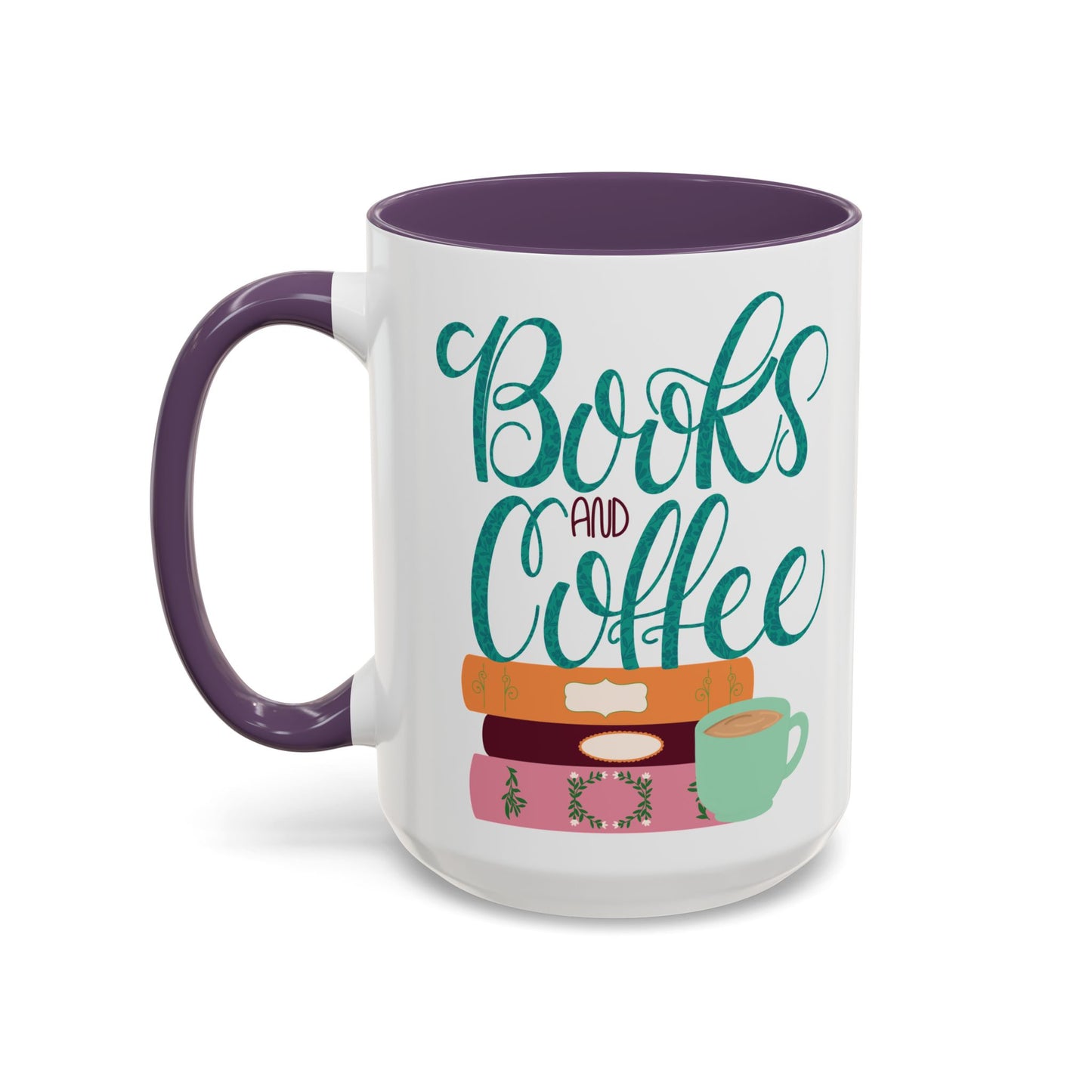Books and Coffee Mug | 11 oz & 15 oz Ceramic Cup | Cozy Gift for Book Lovers