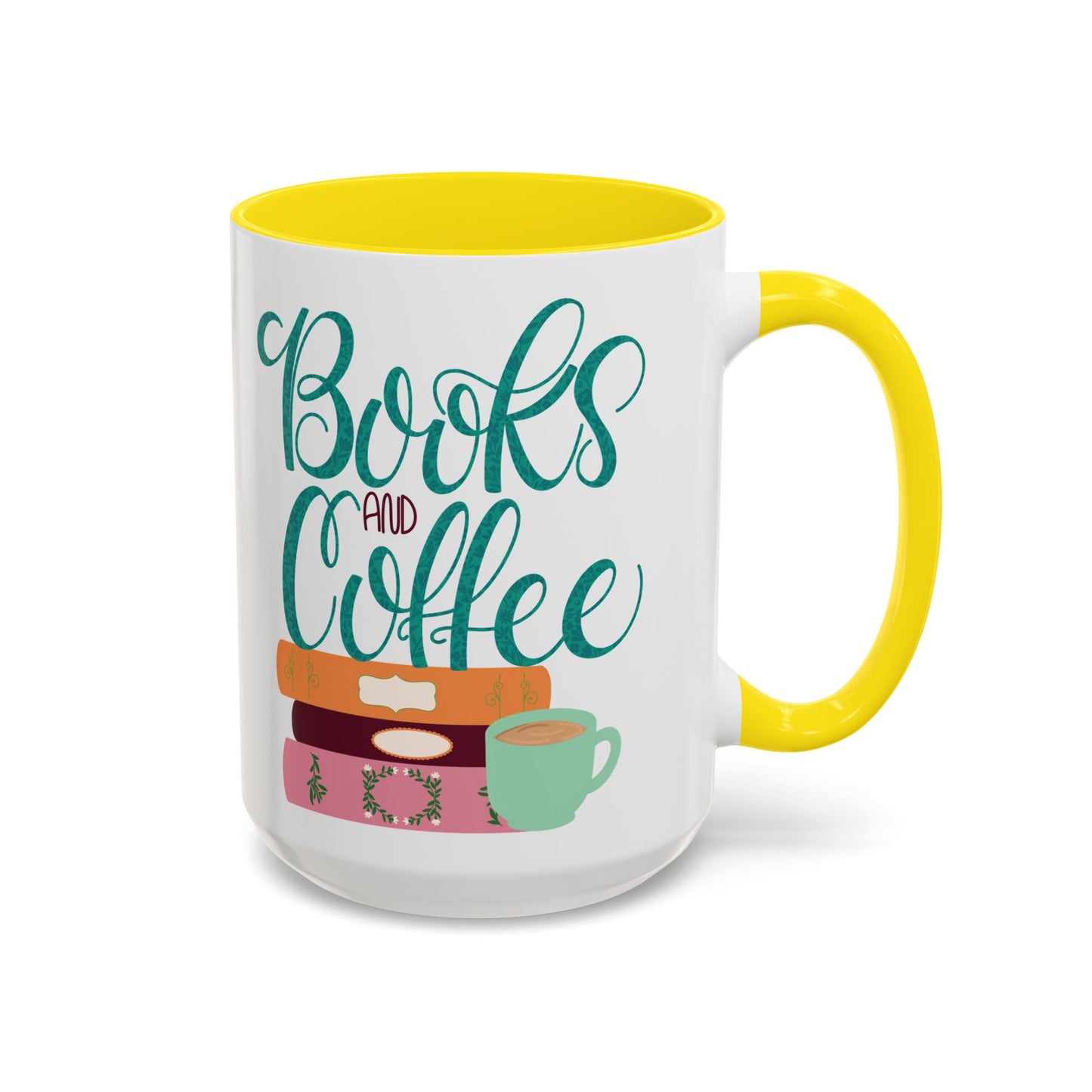 Books and Coffee Mug | 11 oz & 15 oz Ceramic Cup | Cozy Gift for Book Lovers