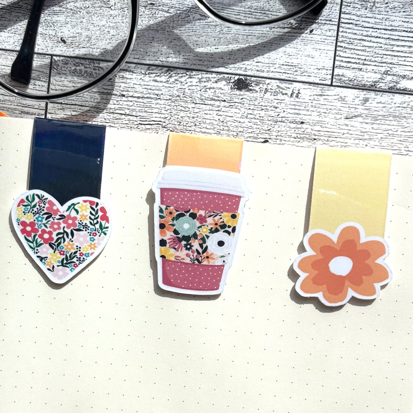 Floral Magnetic Bookmarks – Heart, Coffee Cup & Flower Designs