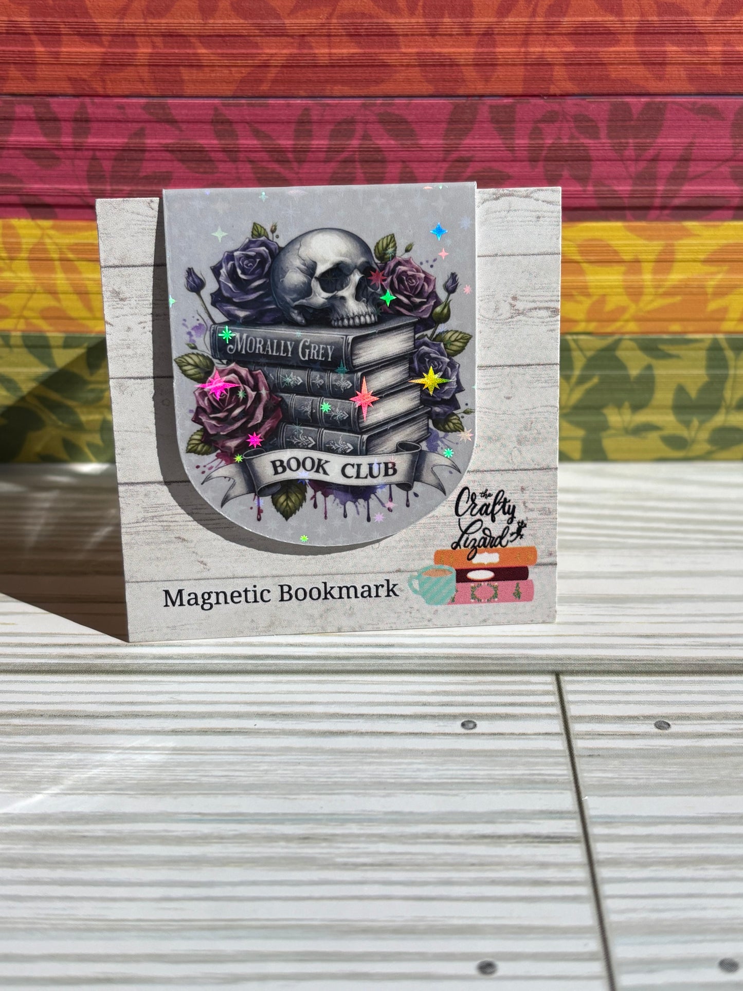 Morally Grey Book Club Magnetic Bookmark – Skull & Roses Design