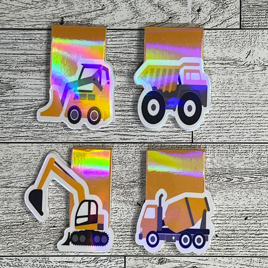 Construction & Truck Magnetic Bookmarks – Excavator, Dump Truck, Cement Mixer, Monster Truck & More