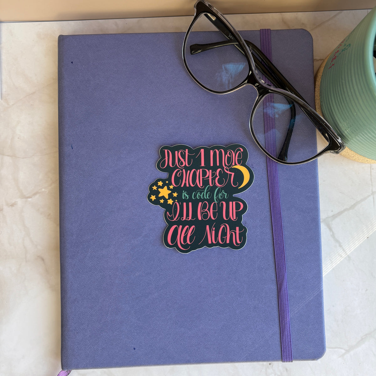Just One More Chapter Sticker | Funny Book Lover Vinyl Sticker | Late Night Reading | Bookish Kindle, Laptop & Water Bottle Decal