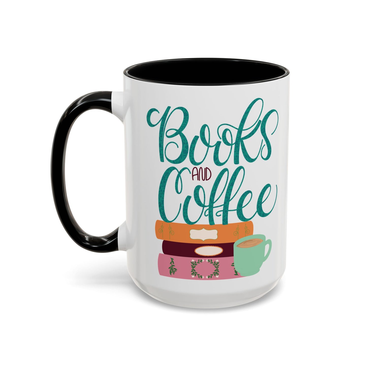Books and Coffee Mug | 11 oz & 15 oz Ceramic Cup | Cozy Gift for Book Lovers