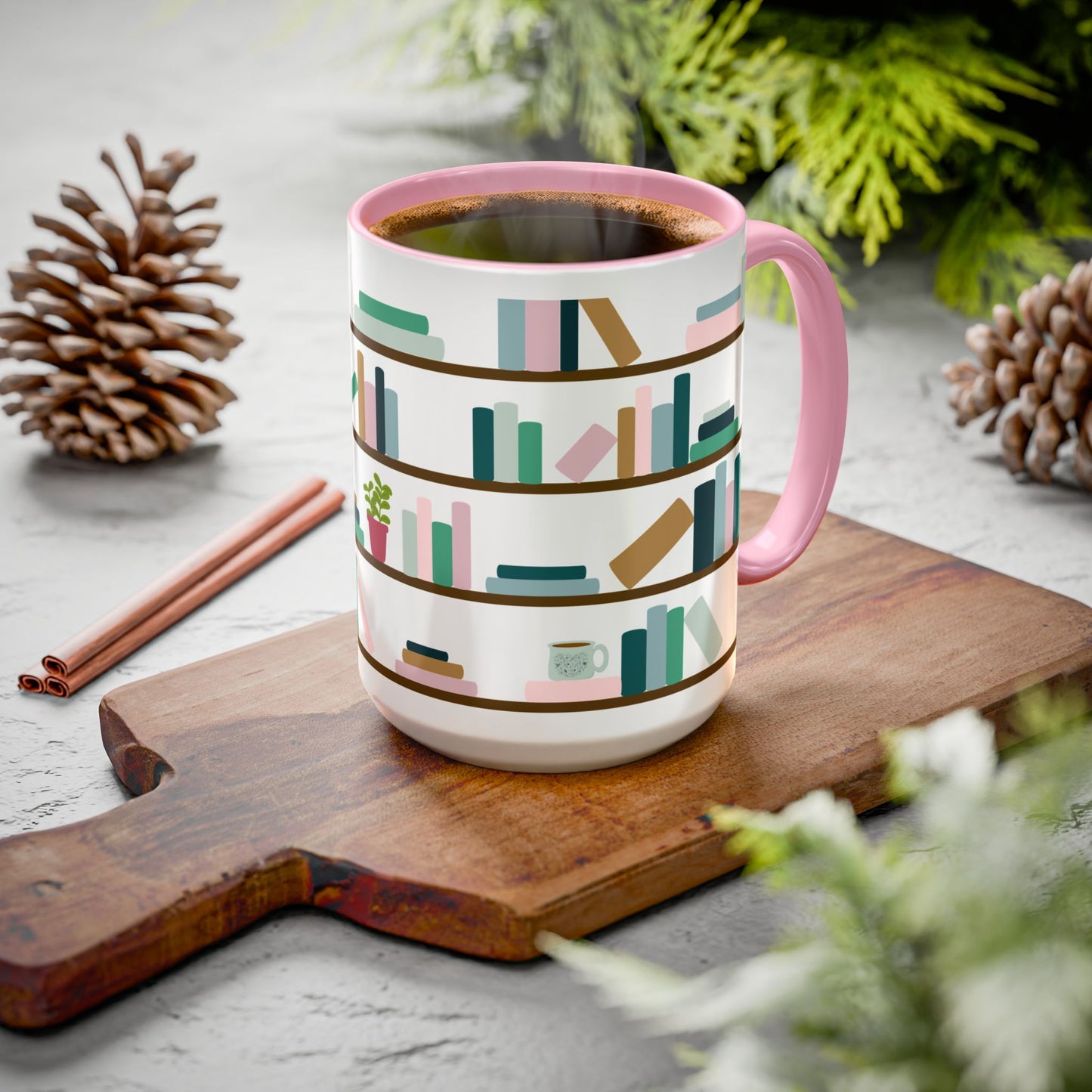 Bookshelf Mug – Two-Tone Ceramic Book Lover Coffee Mug | Cozy Reading Gift