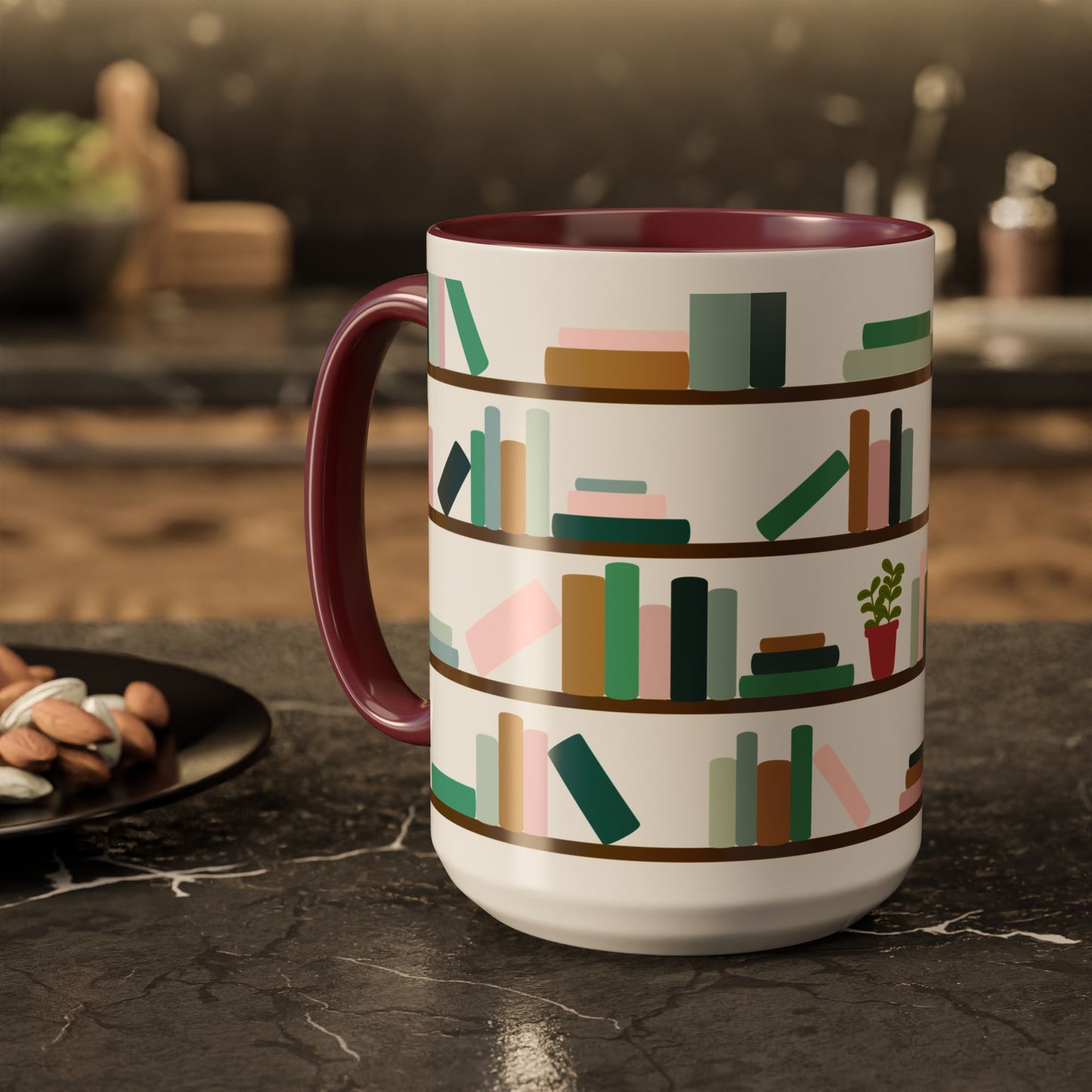 Bookshelf Mug – Two-Tone Ceramic Book Lover Coffee Mug | Cozy Reading Gift