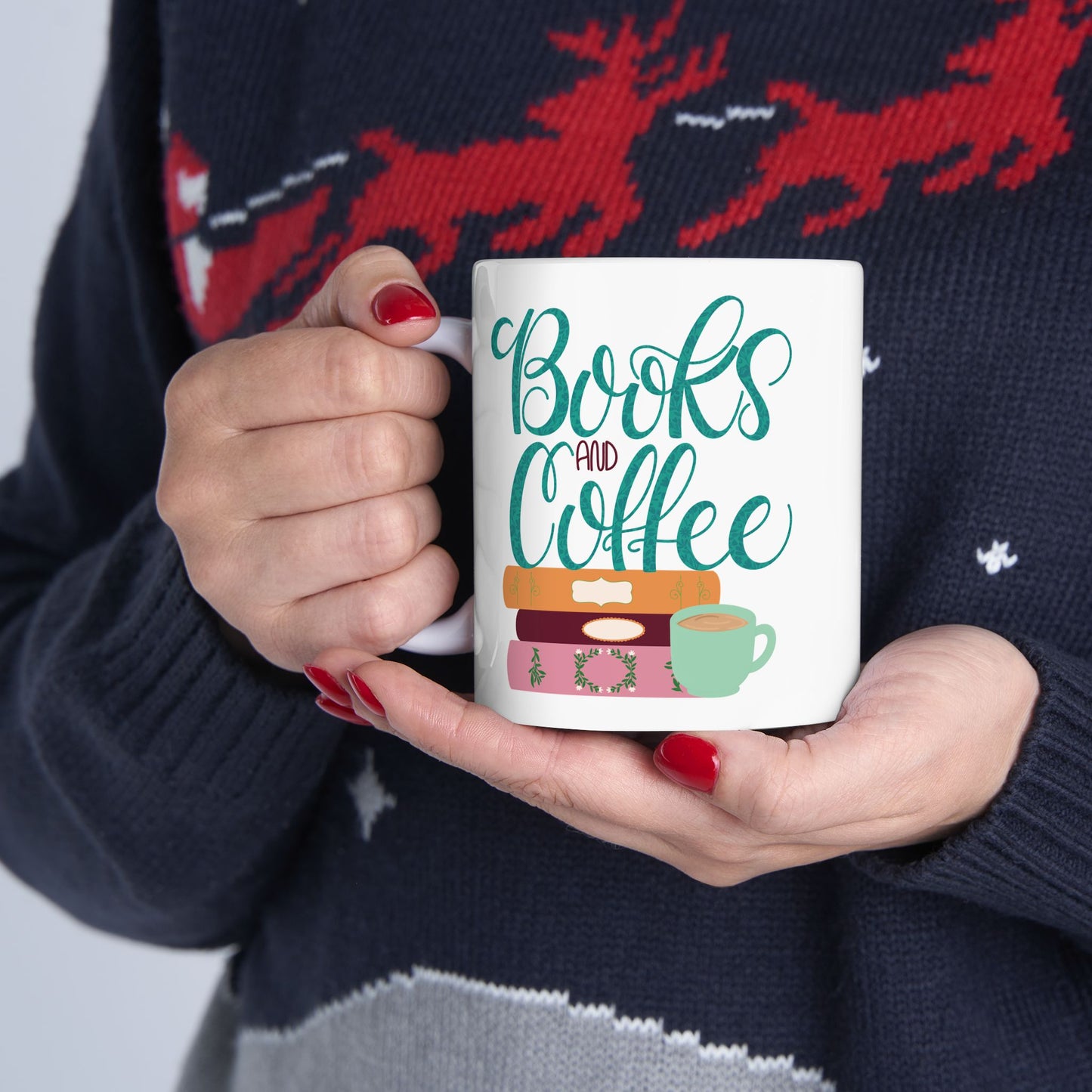 Books and Coffee Mug | Cozy Book Lover Gift | Reading and Coffee Cup