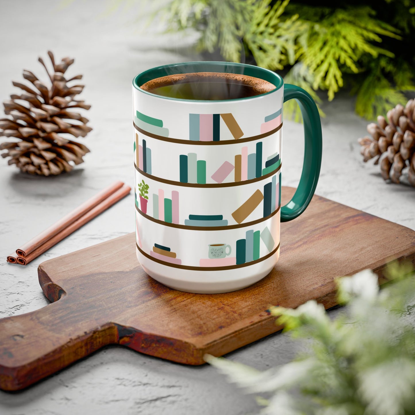 Bookshelf Mug – Two-Tone Ceramic Book Lover Coffee Mug | Cozy Reading Gift