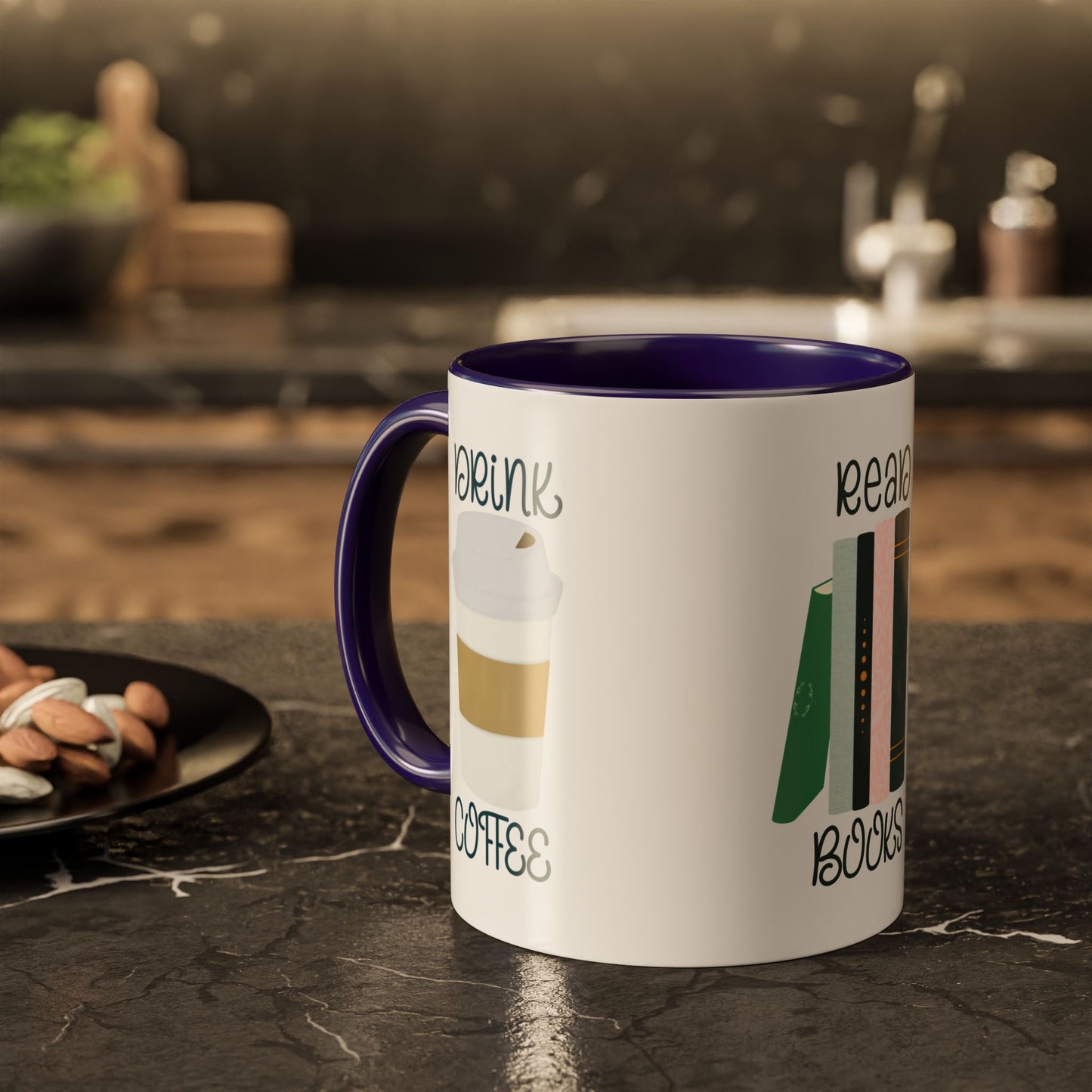 Drink Coffee Read Books Don’t Be a Twatwaffle Mug – Funny Two-Tone Book Lover Coffee Cup