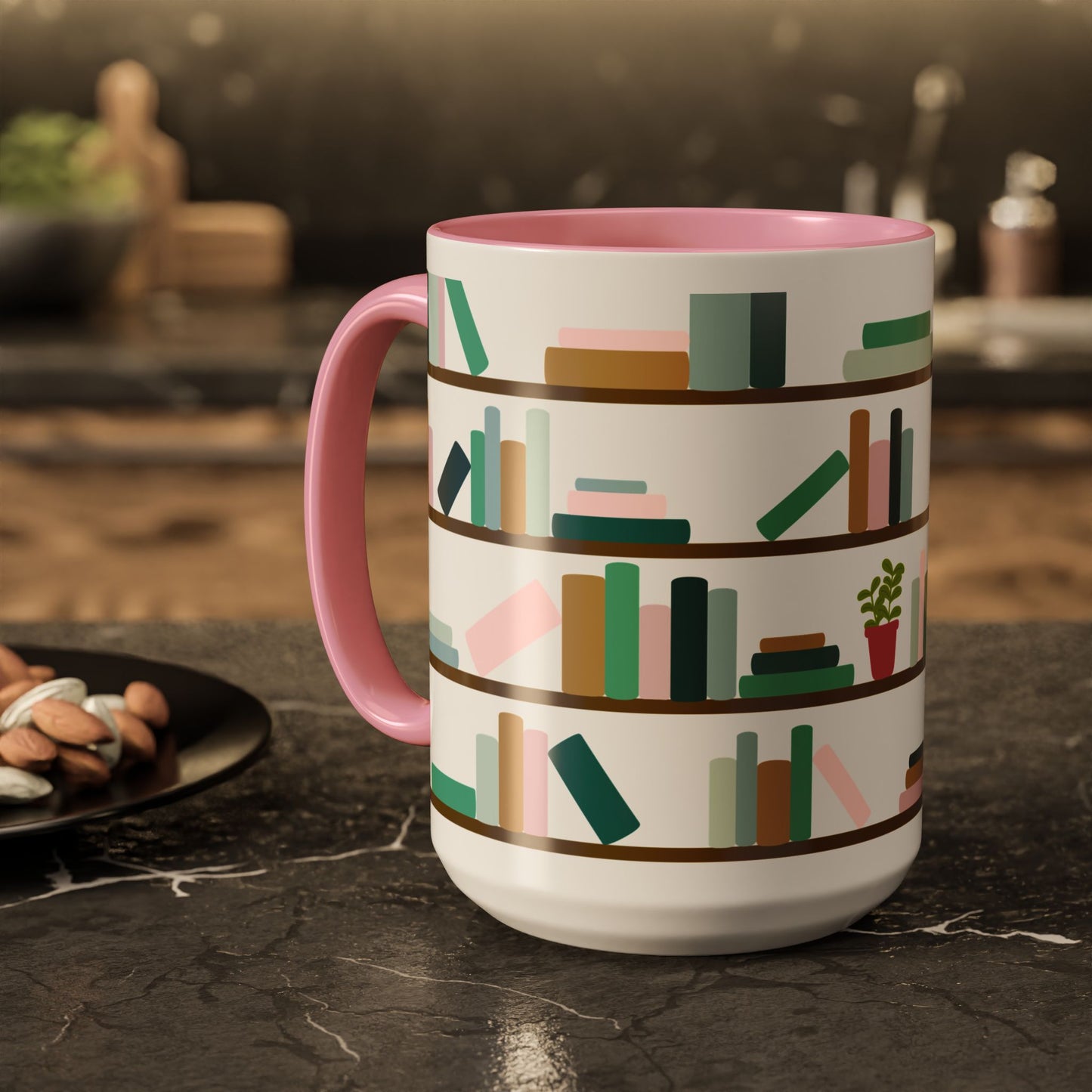 Bookshelf Mug – Two-Tone Ceramic Book Lover Coffee Mug | Cozy Reading Gift