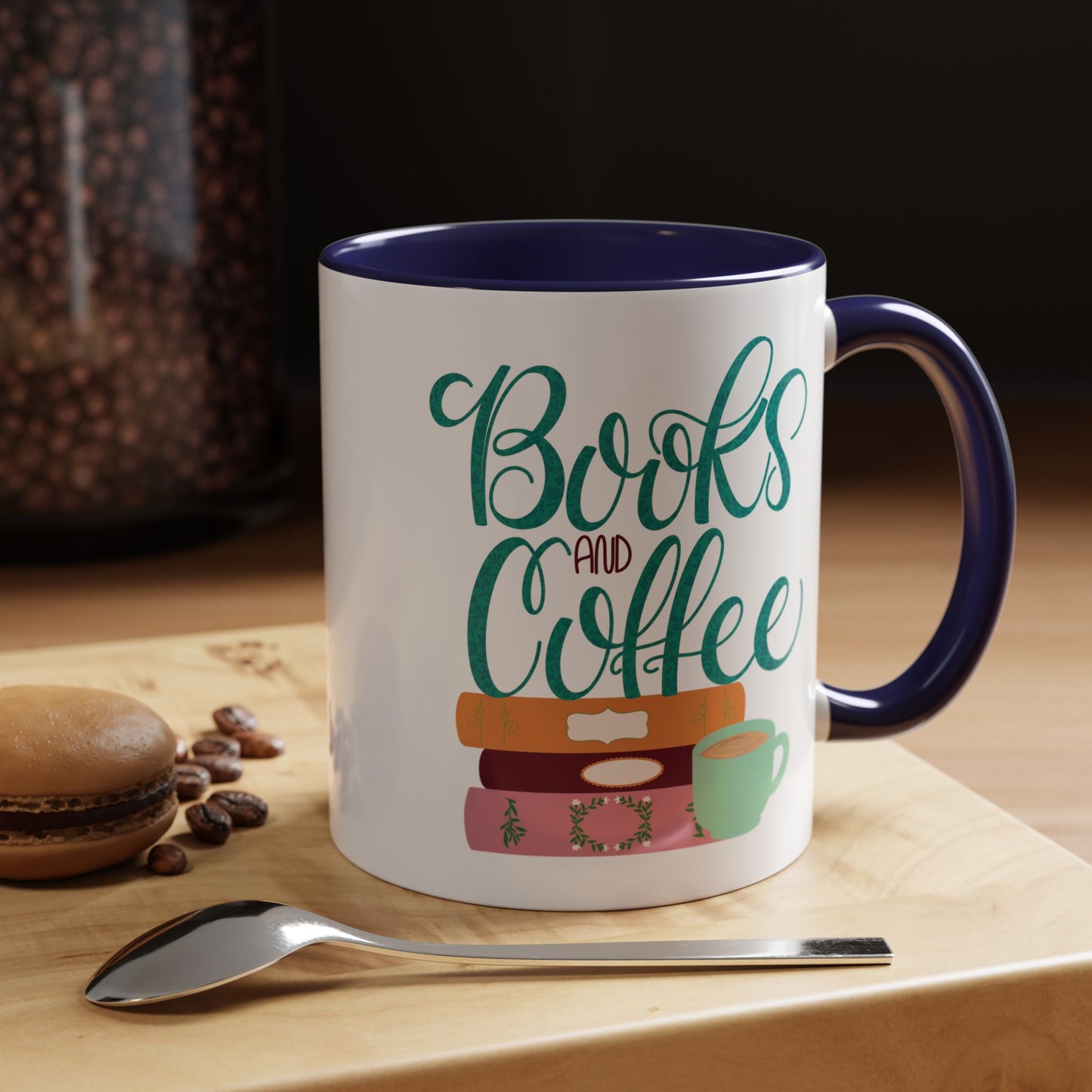 Books and Coffee Mug | 11 oz & 15 oz Ceramic Cup | Cozy Gift for Book Lovers