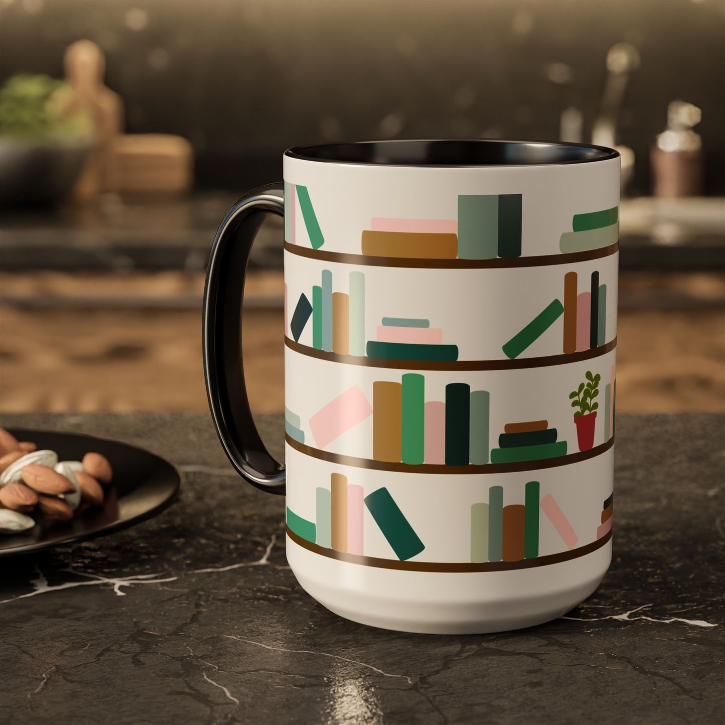 Bookshelf Mug – Two-Tone Ceramic Book Lover Coffee Mug | Cozy Reading Gift