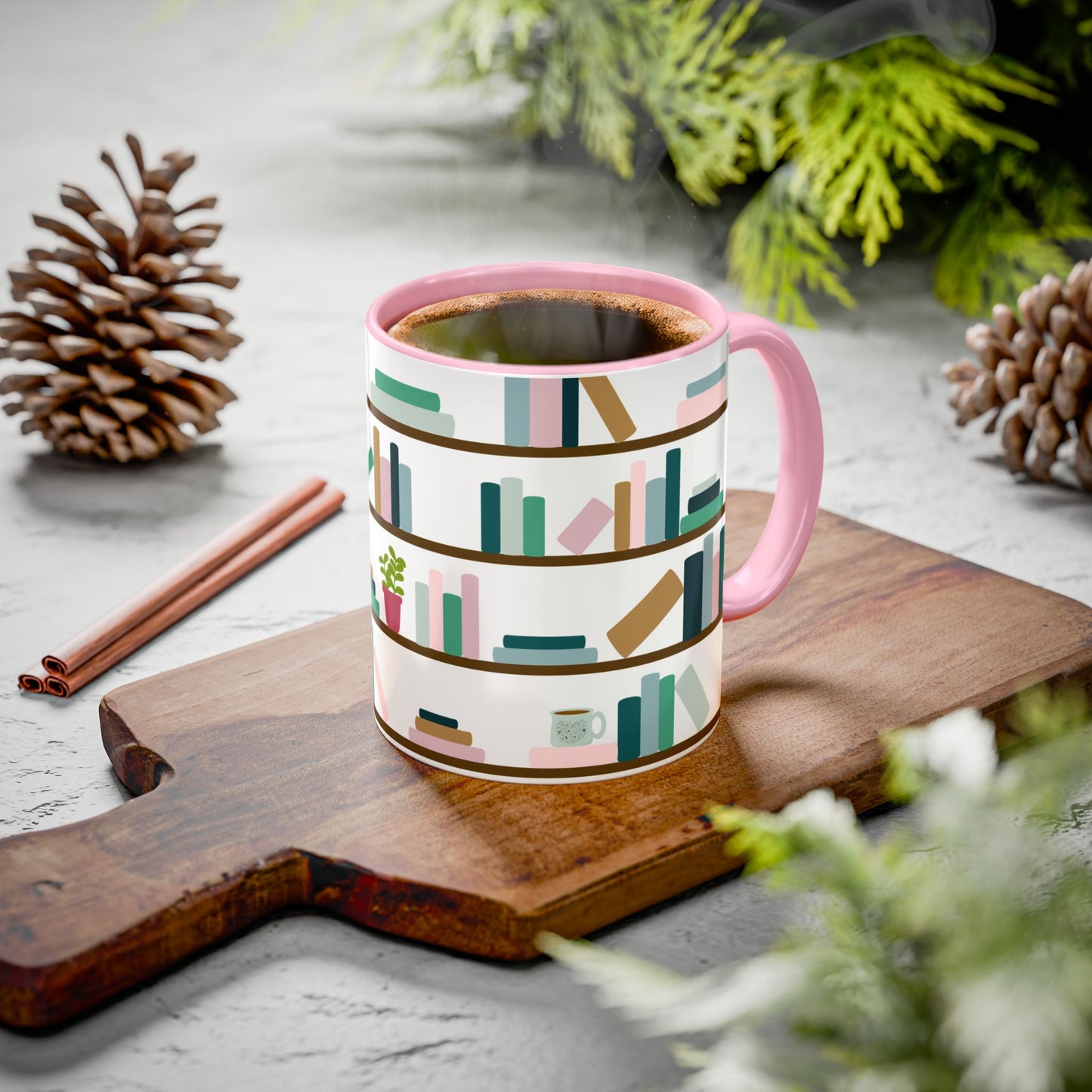 Bookshelf Mug – Two-Tone Ceramic Book Lover Coffee Mug | Cozy Reading Gift