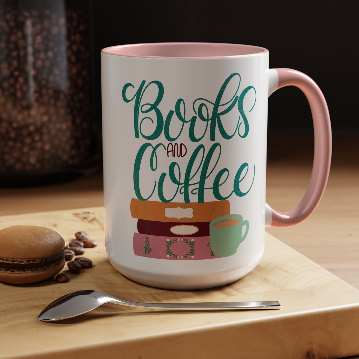 Books and Coffee Mug | 11 oz & 15 oz Ceramic Cup | Cozy Gift for Book Lovers