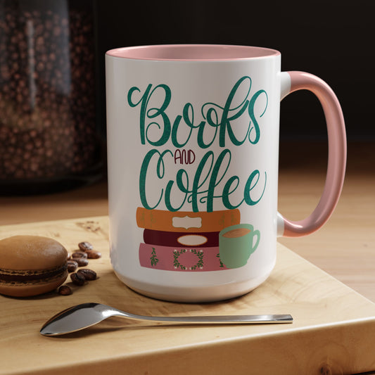 Books and Coffee Mug | 11 oz & 15 oz Ceramic Cup | Cozy Gift for Book Lovers