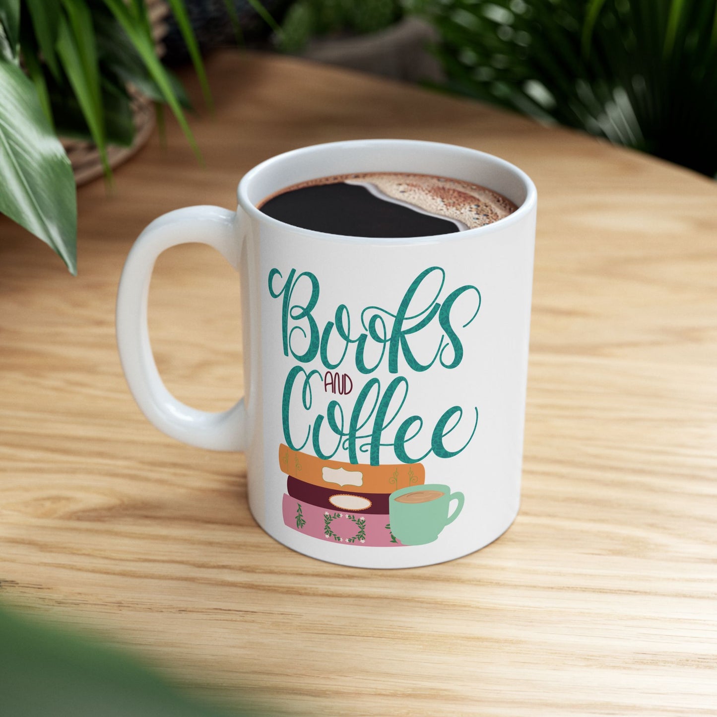 Books and Coffee Mug | Cozy Book Lover Gift | Reading and Coffee Cup