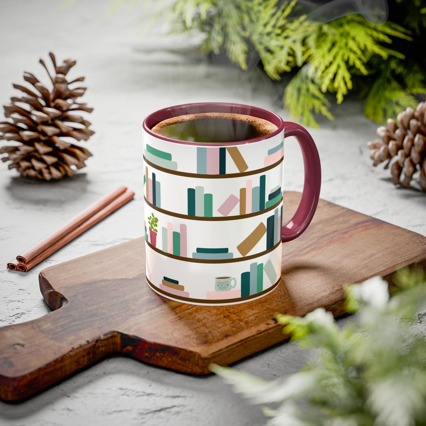 Bookshelf Mug – Two-Tone Ceramic Book Lover Coffee Mug | Cozy Reading Gift