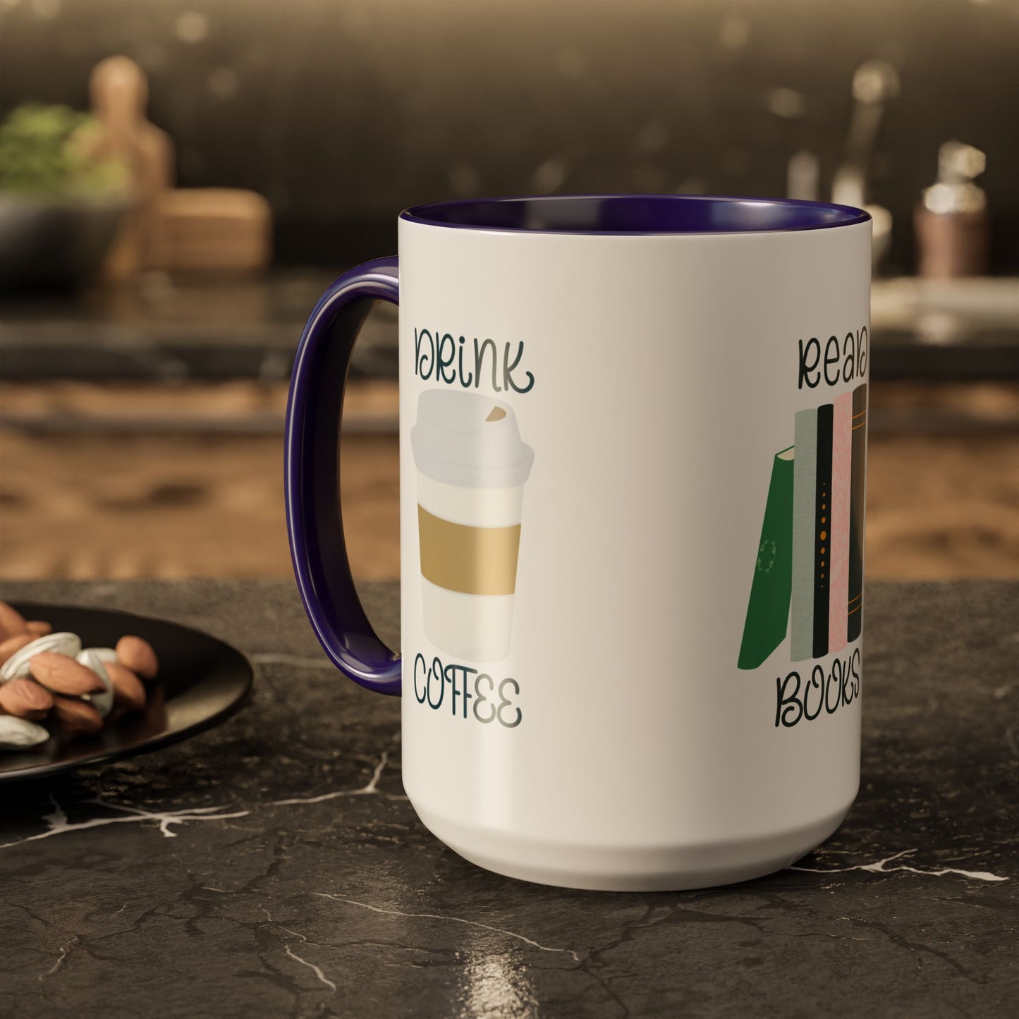 Drink Coffee Read Books Don’t Be a Twatwaffle Mug – Funny Two-Tone Book Lover Coffee Cup