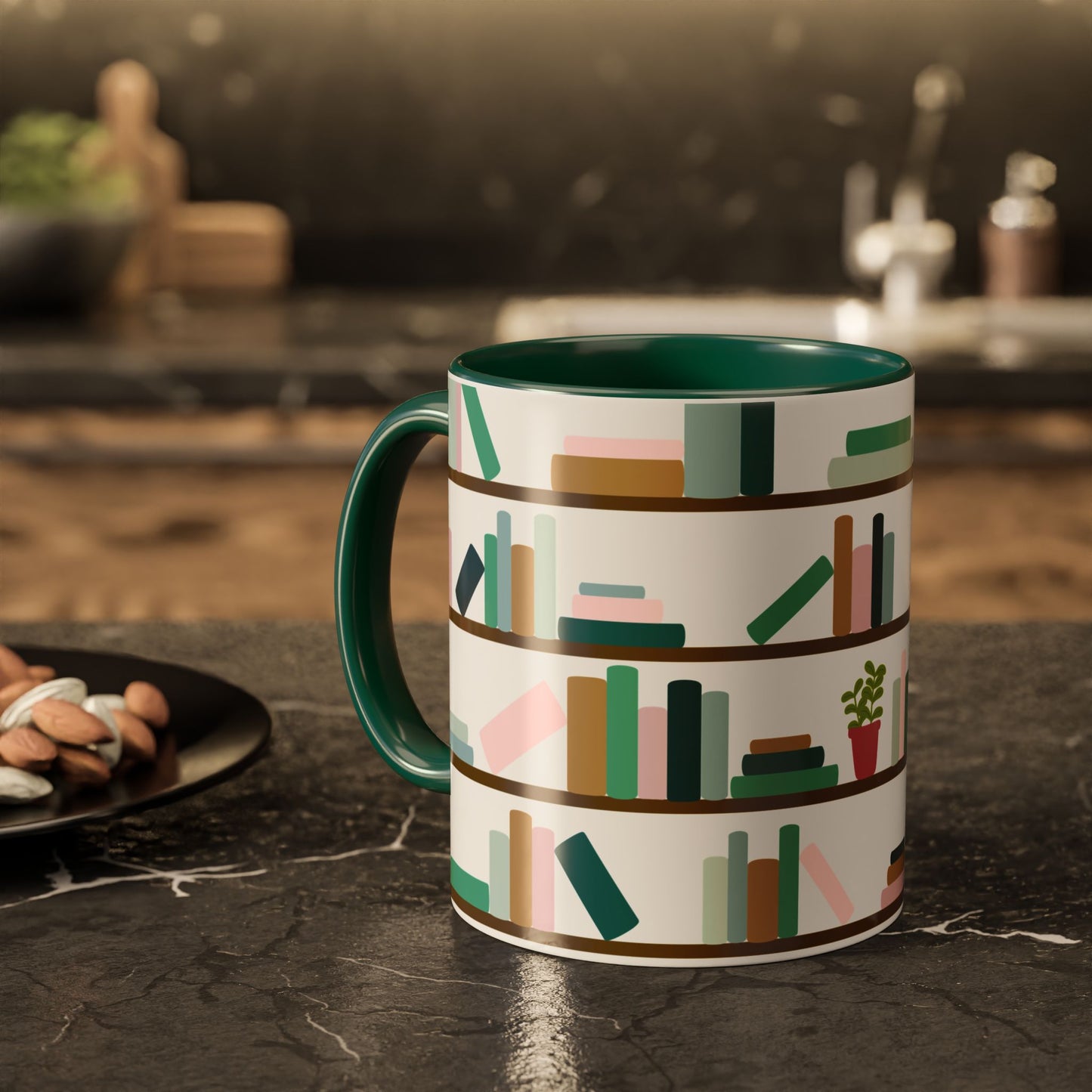 Bookshelf Mug – Two-Tone Ceramic Book Lover Coffee Mug | Cozy Reading Gift