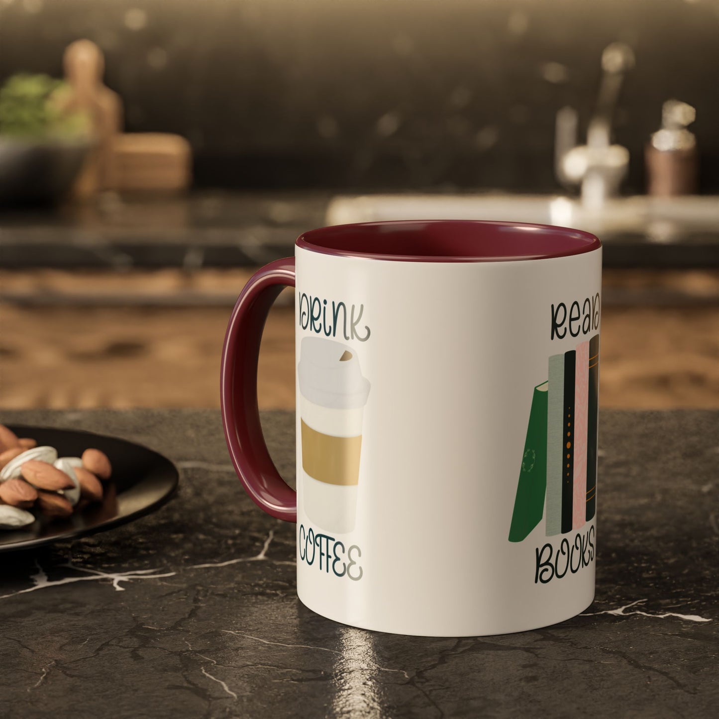 Drink Coffee Read Books Don’t Be a Twatwaffle Mug – Funny Two-Tone Book Lover Coffee Cup