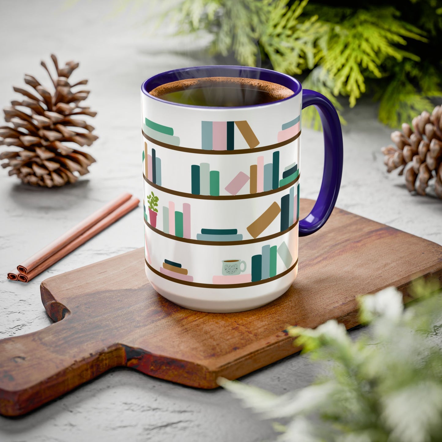 Bookshelf Mug – Two-Tone Ceramic Book Lover Coffee Mug | Cozy Reading Gift