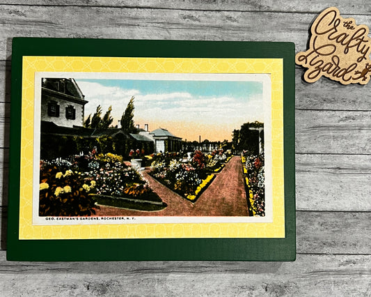Vintage Postcard Block - George Eastman’s Garden