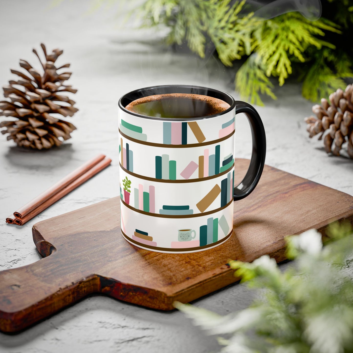 Bookshelf Mug – Two-Tone Ceramic Book Lover Coffee Mug | Cozy Reading Gift
