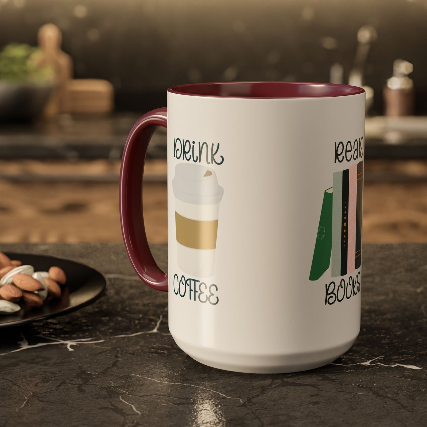 Drink Coffee Read Books Don’t Be a Twatwaffle Mug – Funny Two-Tone Book Lover Coffee Cup