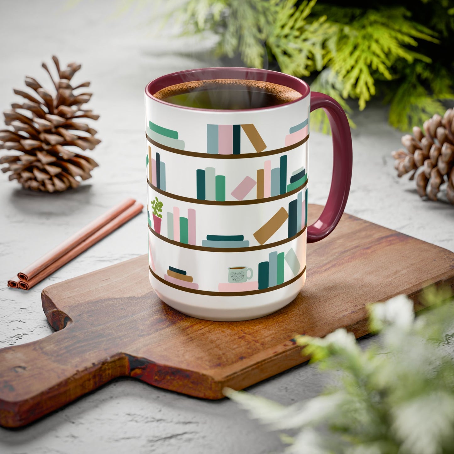 Bookshelf Mug – Two-Tone Ceramic Book Lover Coffee Mug | Cozy Reading Gift