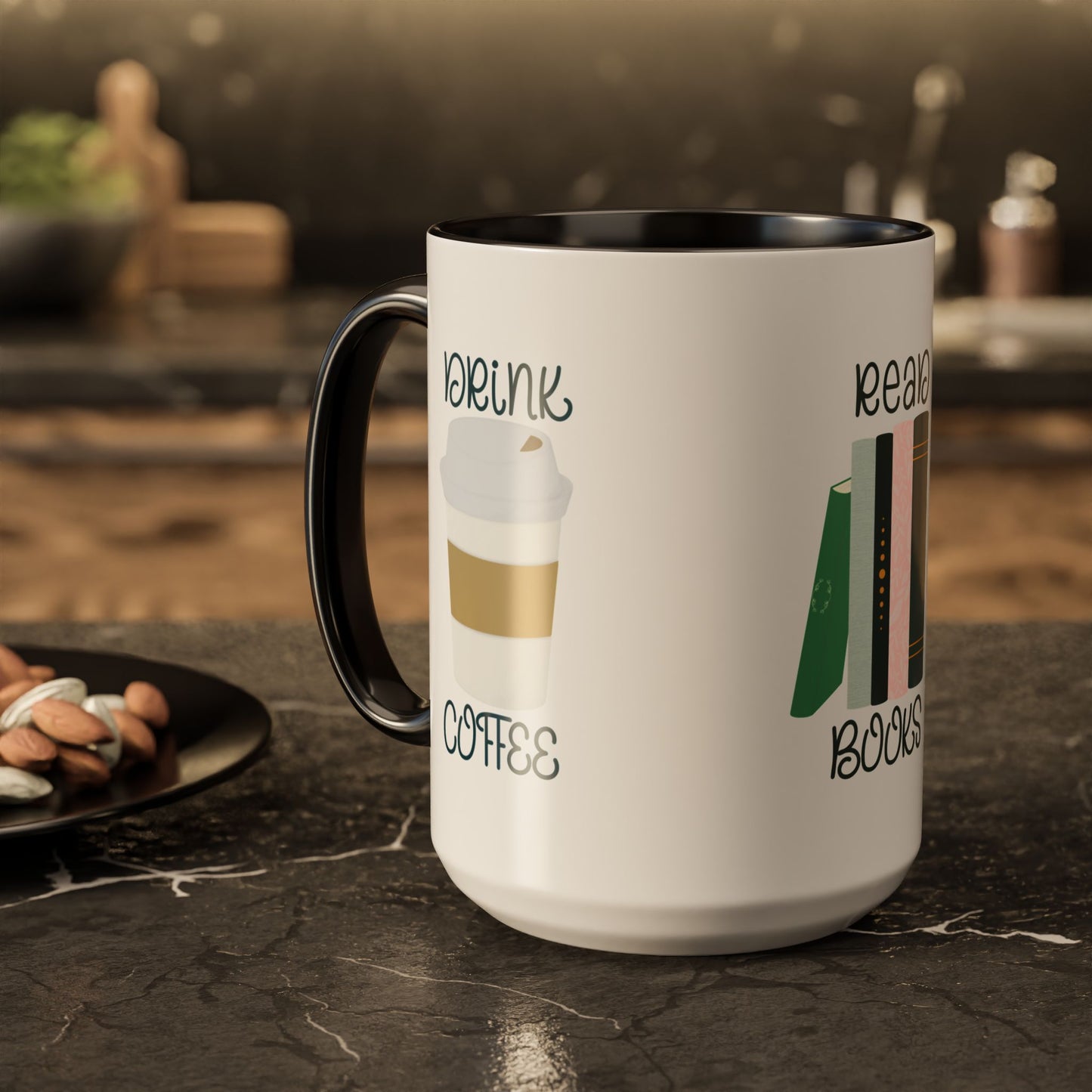 Drink Coffee Read Books Don’t Be a Twatwaffle Mug – Funny Two-Tone Book Lover Coffee Cup