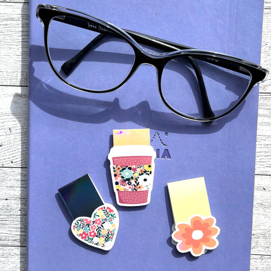Floral Magnetic Bookmarks – Heart, Coffee Cup & Flower Designs