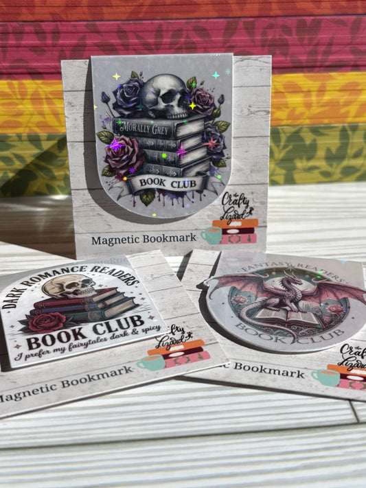 Morally Grey Book Club Magnetic Bookmark – Skull & Roses Design