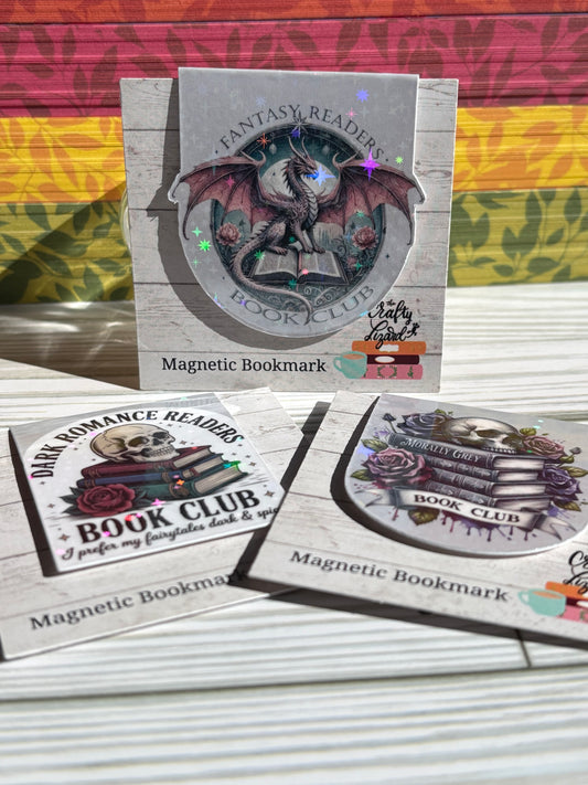 Fantasy Readers Book Club Magnetic Bookmark – Dragon & Book Design