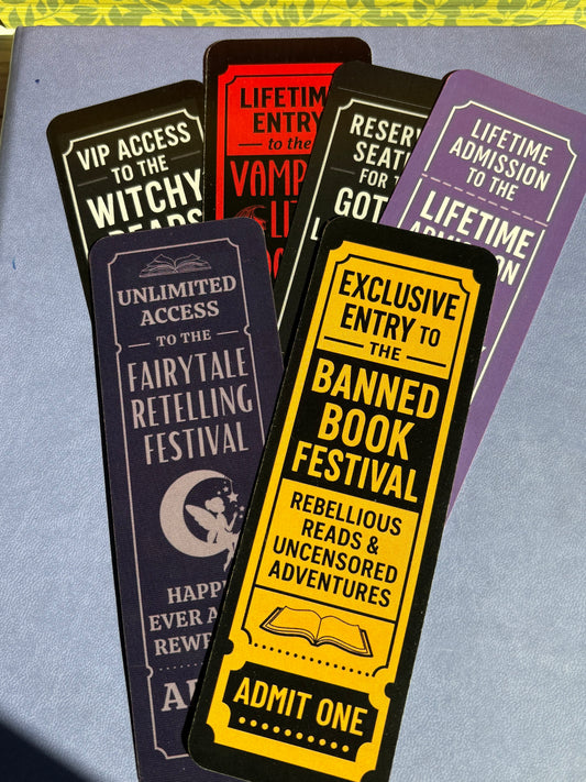 Literary Ticket Bookmarks – Dark Academia, Gothic, Fantasy & Banned Book Designs