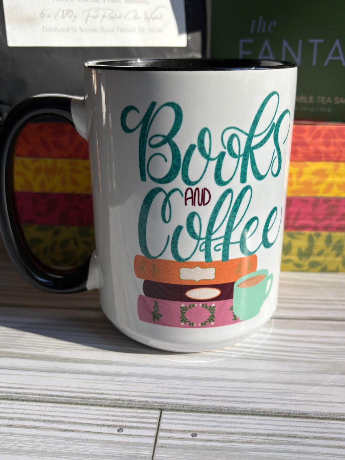 Books and Coffee Mug | 11 oz & 15 oz Ceramic Cup | Cozy Gift for Book Lovers