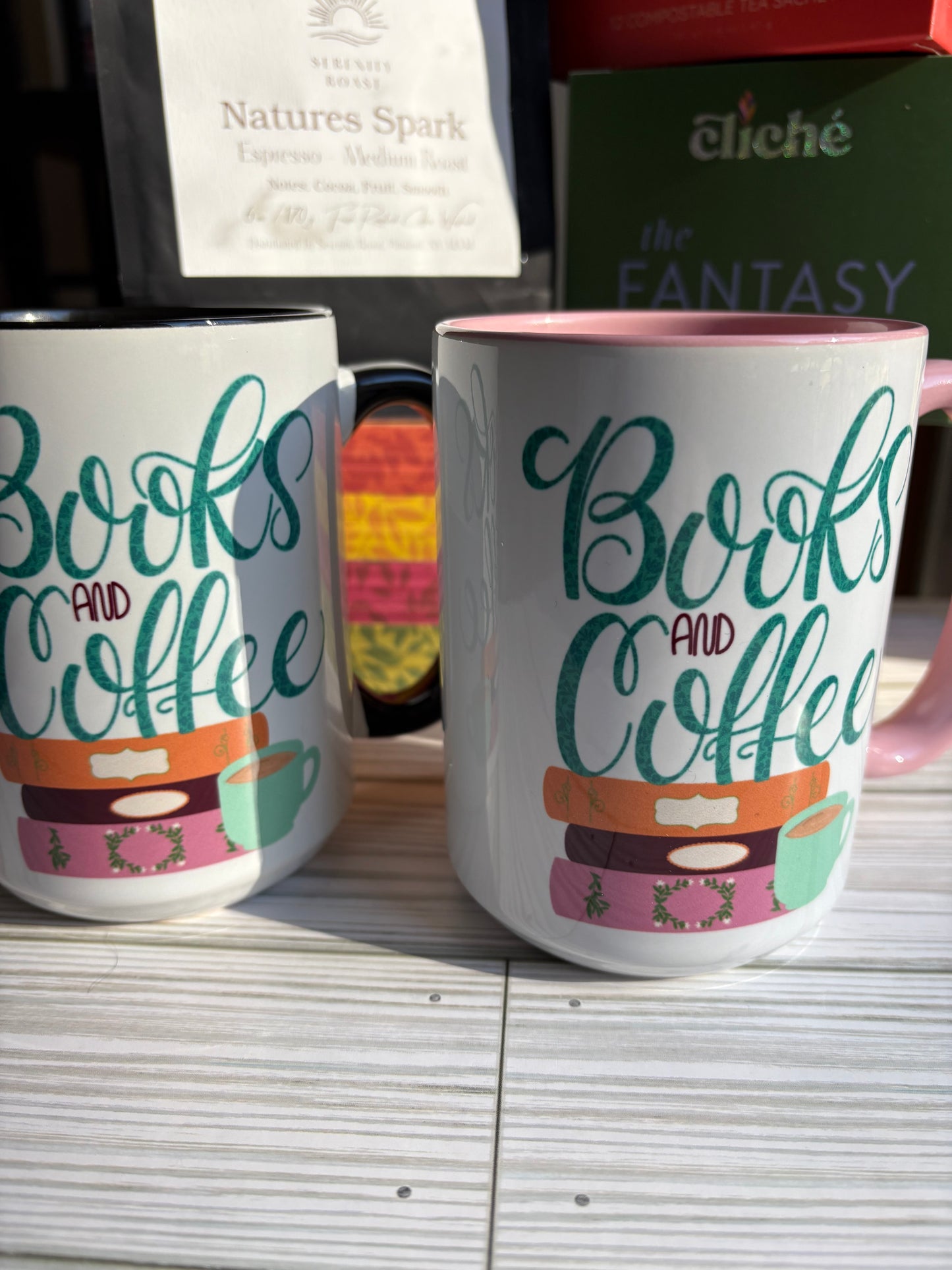 Books and Coffee Mug | 11 oz & 15 oz Ceramic Cup | Cozy Gift for Book Lovers