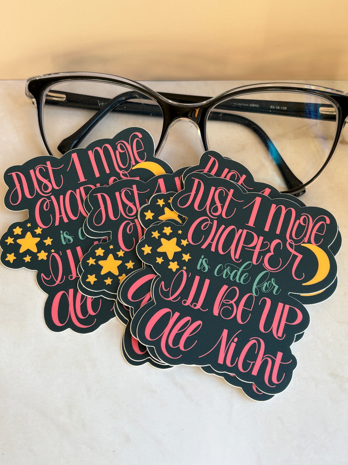 Just One More Chapter Sticker | Funny Book Lover Vinyl Sticker | Late Night Reading | Bookish Kindle, Laptop & Water Bottle Decal
