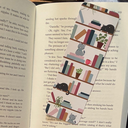 Cats Between the Stacks Bookmark | Cat & Bookshelf Bookish Bookmark for Readers