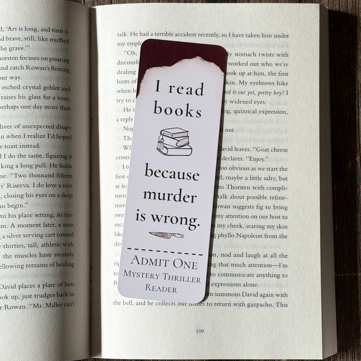 I Read Books Because Murder Is Wrong Bookmark | Mystery Thriller Reader Bookmark | Funny Bookish Gift