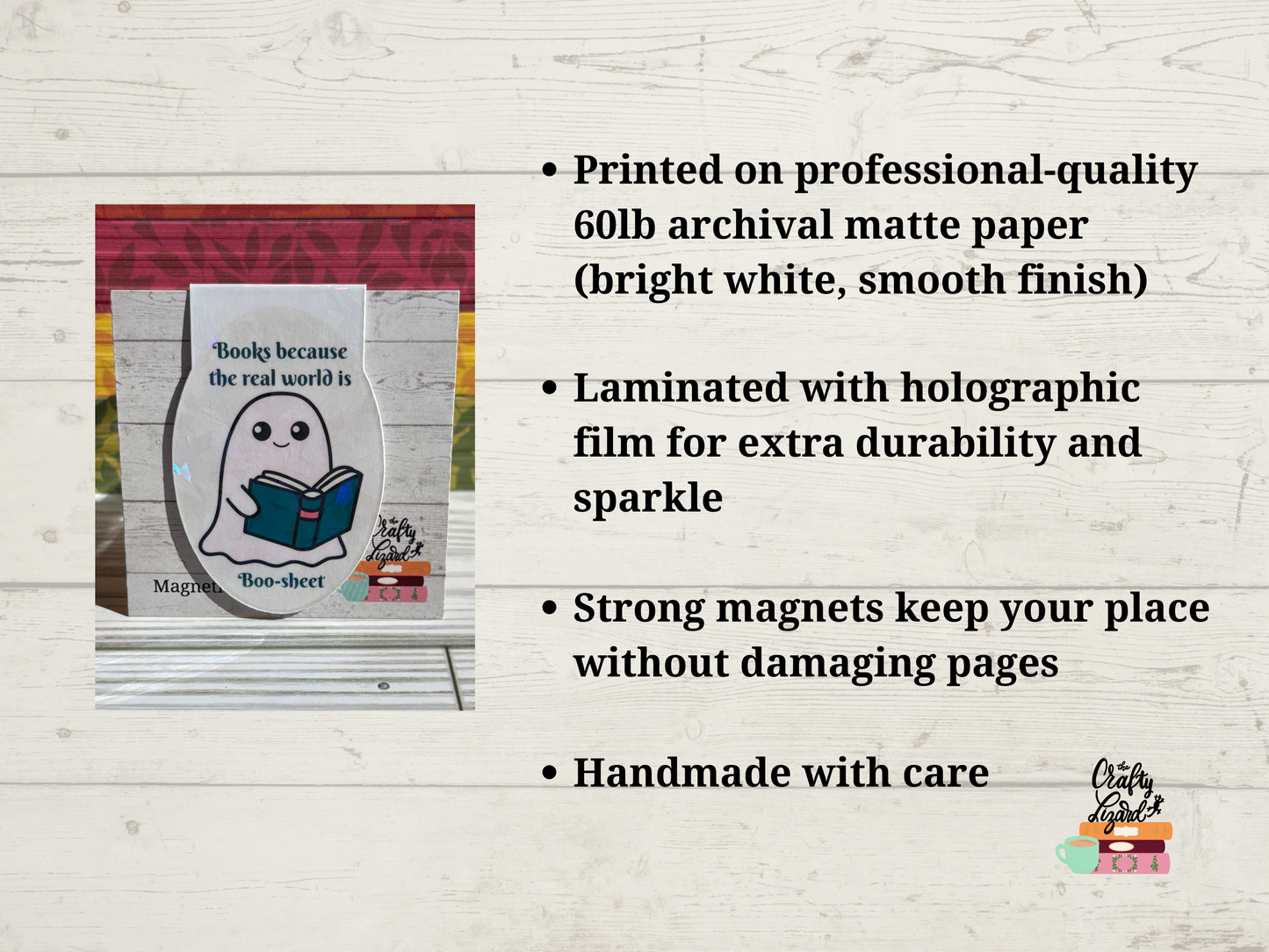 “Books Because the Real World is Boo-sheet” Ghost Magnetic Bookmark – Funny Spooky Bookish Gift